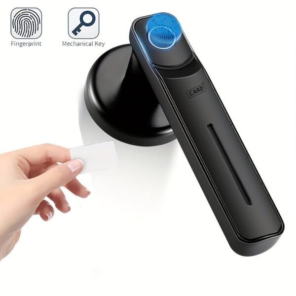 Fingerprint Door Knob, Biometric Door Knob, Passage Mode, Local Storage of Fingerprints, Zinc Alloy, Sturdy and Durable, Black-Battery not included-H01B