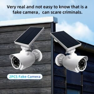 2 Packs, Solar Powered Dummy Camera, Fake Security Camera With LED PIR Motion Sensor Detection Light, Flood Light For Garden, Outdoor, Homes, Office, Shops, Garage