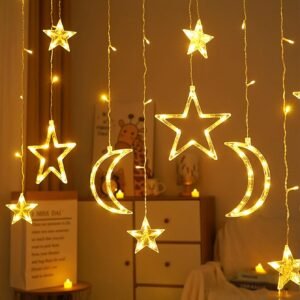 38b3d28e-e2bc-49a4-ad9c-e2086389c322.jpg 1 set of 12 pieces twinkling LED curtain string lights star and moon string star moon lights Ramadan Christmas decoration lights suitable for wedding Valentine's Day home garden bedroom outdoor indoor wall decoration