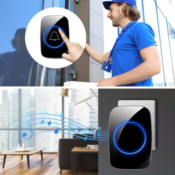 Wireless Doorbell Waterproof Outdoor Smart Home Door Bell Welcome Melodies Chime Kit LED Flash Security Alarm For House