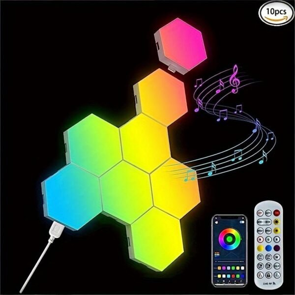 10pcs DIY Smart Hexagonal Lights Wall Lights LED Wall Panel Lights, USB-Power Connectors, Smart Application Control And Music Control, Hexagonal Lights For Game Room Party Bedroom Decoration