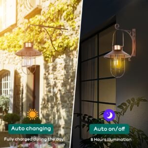 Outdoor Lanterns With Solar Power, Hanging Solar Lights Outdoors, Metal Waterproof Solar Lights With Warm White Edison Bulbs For Fence/garden/yard/porch Decoration