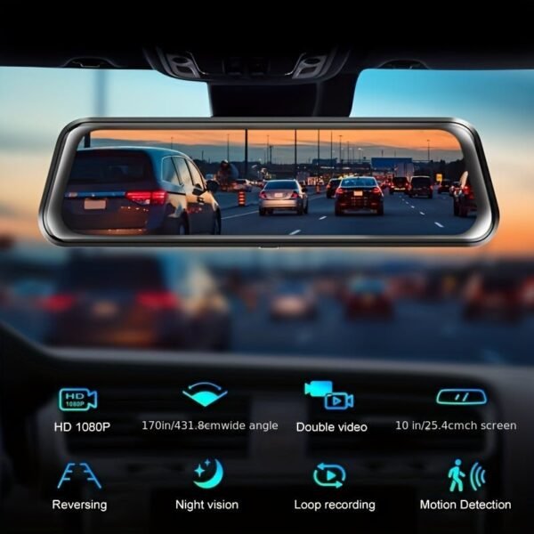 Car Rearview Mirror Camera, 9.66" Dual 1080P IPS Full Touch Screen Waterproof Front And Rear Cameras, Parking Assist And Monitor, Night Vision, 160° Viewing Angle, Split Screen Display With 8GB Memory Card