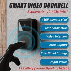 751fdf7a-68da-48c6-b060-102c9d4bdf90.jpg Smart Doorbell With Home App Allows You To Watch And Share Videos Remotely, Adjust Sound, 480P HD Clear Night Vision, Store Videos In The Cloud, No Battery.