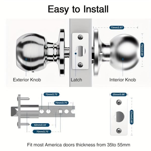 Smart Door Knob, Fingerprint Door Lock, Smart Lock Biometric Door Lock Fingerprint Door Knob With Tuya App Control, Suitable For Bedroom, Cloakroom, Apartments Offices, Hotels (Battery Included)
