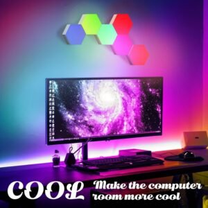 9224f881-b2c0-479a-aa9d-688835a461be.jpg 6pcs Music Sync Hexagon Lights - Smart APP And Remote RGB Wall Light Hexagonal Modular Light Honeycomb Shape Panels LED Lights For Bedroom And Study Decor