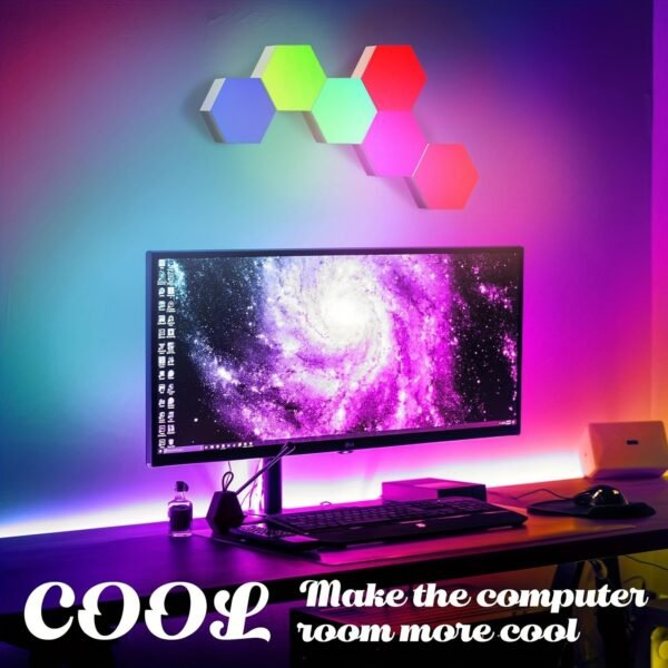 6pcs Music Sync Hexagon Lights - Smart APP And Remote RGB Wall Light Hexagonal Modular Light Honeycomb Shape Panels LED Lights For Bedroom And Study Decor
