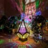 Wooden Bohemian Floor Lamp, USB Charging Hollow Geometric Colorful Lamp Retro Bohemian Light Lamp, LED Colorful Diamond Lights 3D Projection Night Lamp Desk Lamp Home Decor