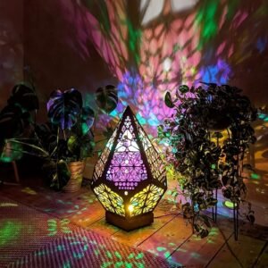 bb252d5efd2e91544d3998df9c14749d.jpg Wooden Bohemian Floor Lamp, USB Charging Hollow Geometric Colorful Lamp Retro Bohemian Light Lamp, LED Colorful Diamond Lights 3D Projection Night Lamp Desk Lamp Home Decor