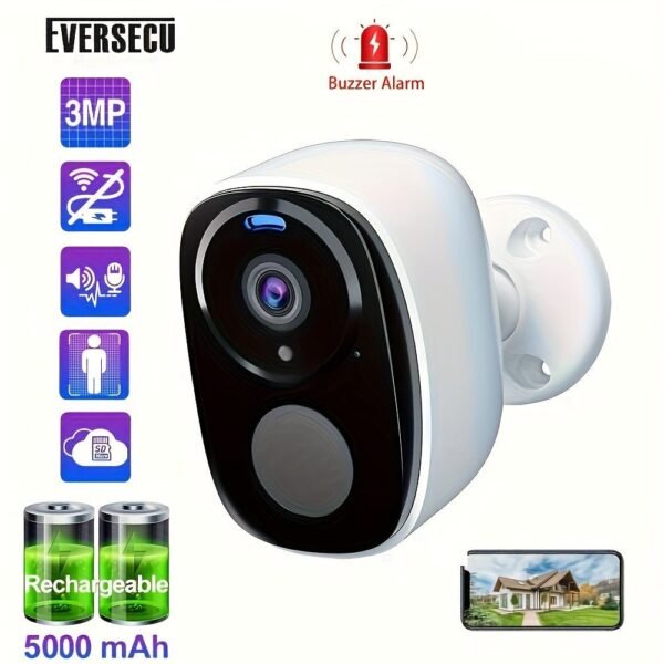 Outdoor Wireless Security Camera, 2K 3mp Video Resolution, Battery Powered CCTV Camera For Home Security, Cloud/SD (up To 256G), Works With Amazon Alexa, No Monthly Fee, AI Motion Detection, Spotlight, Color Night Vision, 2-Way Audio