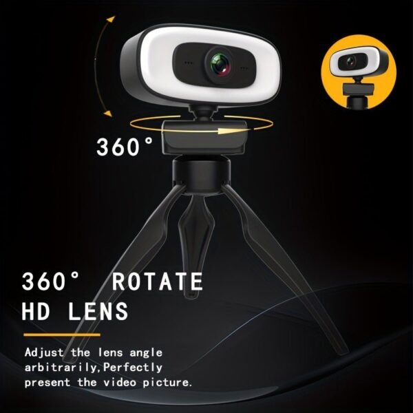 4K HD Computer Webcam, Plug And Play, No Driver Required USB Interface Webcam, Built-in Microphone, Webcast Fill Light, Voice Call Conference Camera, Work Camera, Laptop External Webcam